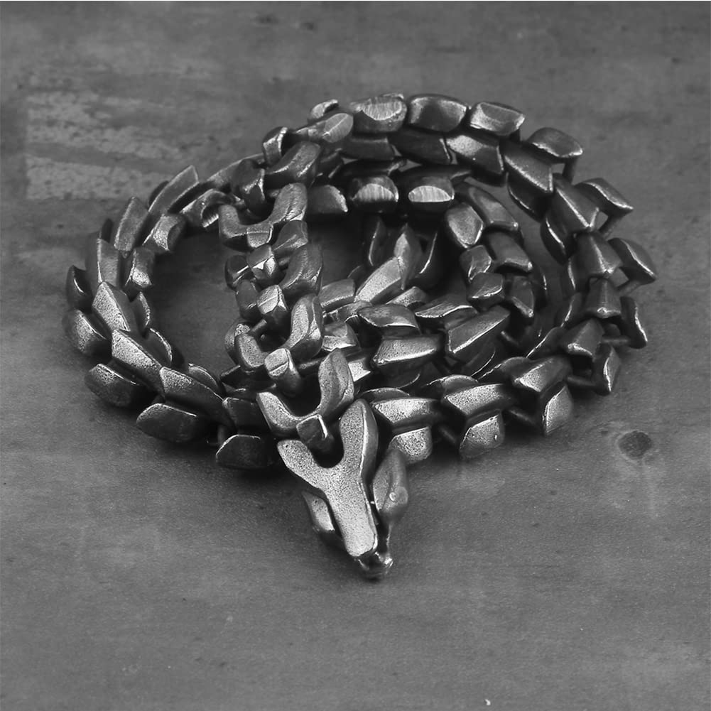 Ouroboros Edelstahl-Armband für Herren, Punk, Vintage, Biker, schwer, handgefertigt, Wikingerschlange, Handgelenkkette, nordischer Schlange, Drache, Amulett, Schmuck, Armreif, schwarz, 60 cm