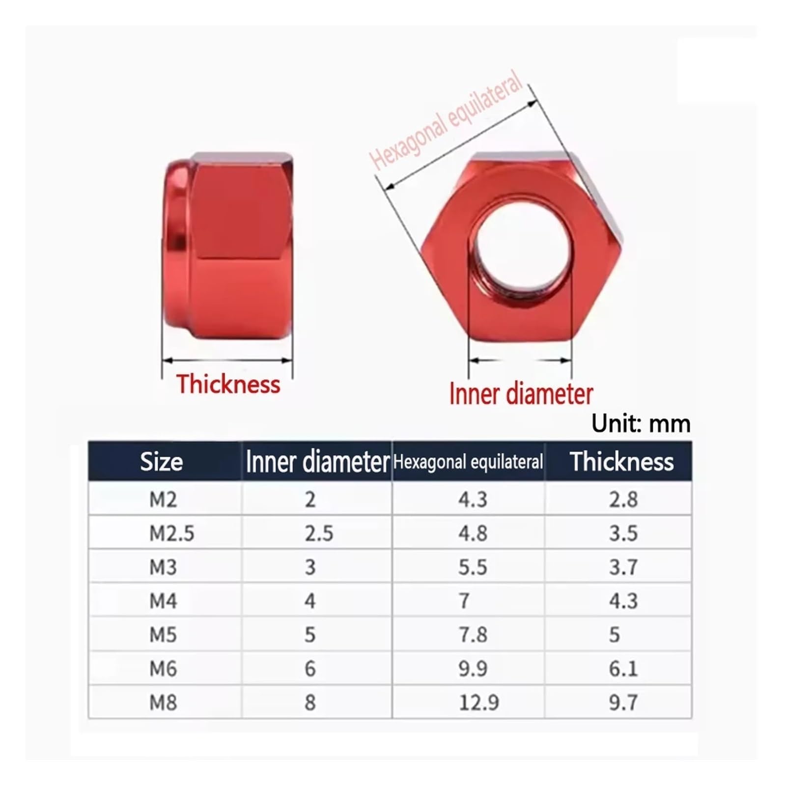Tuerca Autoblocante Tuercas autoblocantes para Tornillos | 200 Uds M2 M2.5 M3 M4 M5 M6 M8 tuerca de bloqueo de inserción de nailon hexagonal de aluminio(Golden,M2 (200pcs))