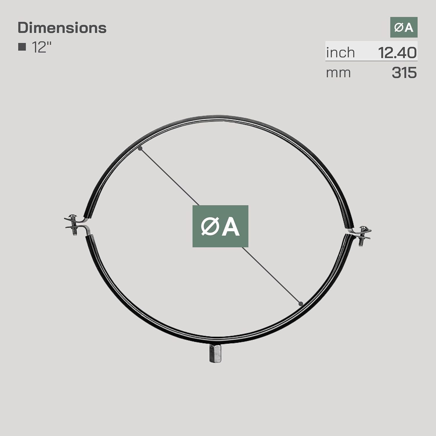 Vent Systems 12" Inch Pack of 5 - Pipe Clamp with Rubber Gasket - Galvanized Steel Clamp - Pipe Hanger for Vent Duct Connection to the Wall or Ceiling - Mounting Bracket Clamp for 12" Ducting
