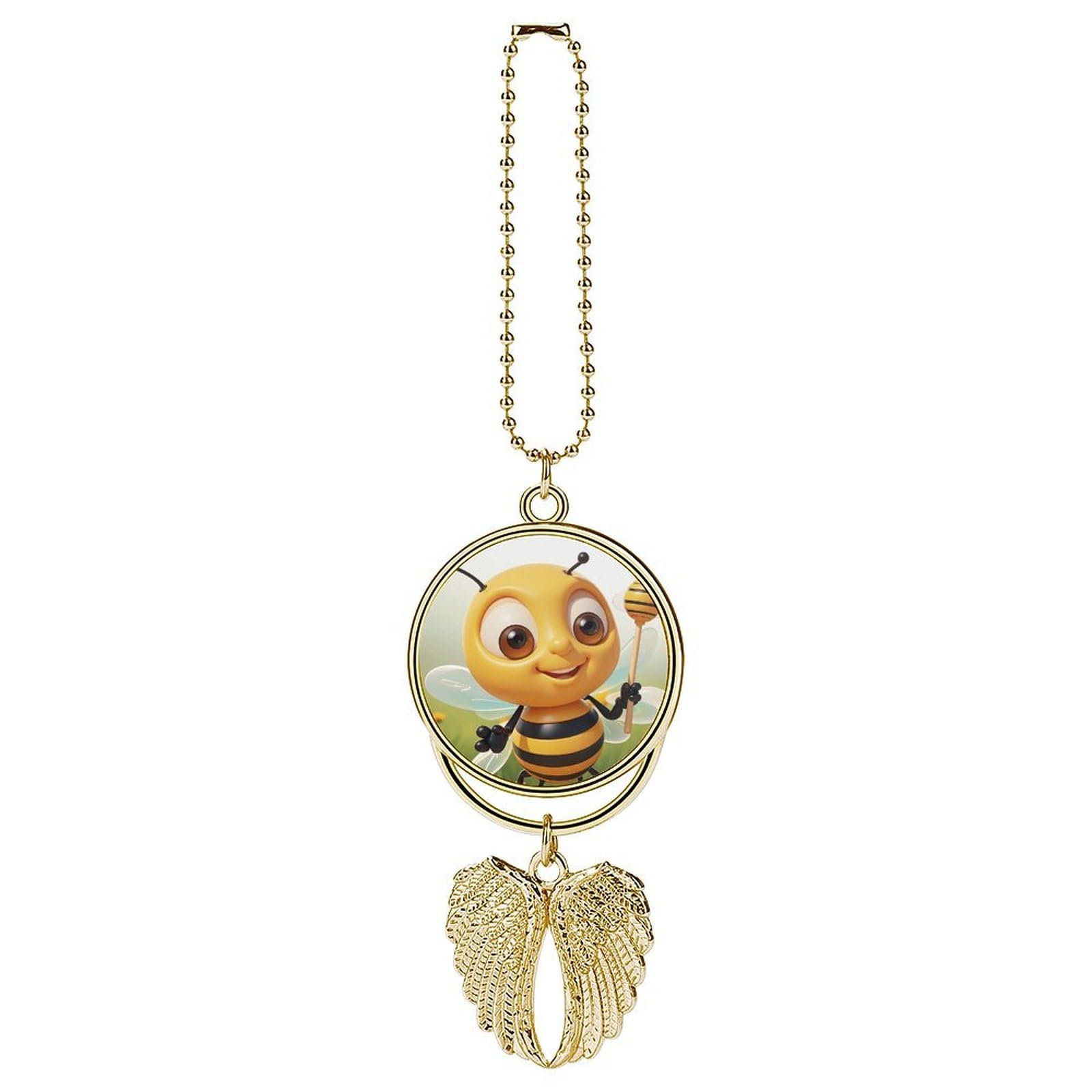 Honey Bee Car Charm, Alloy Rear View Mirror Pendant, Bling Funny Car Hanging Ornament Gift for Women Men, Car Pendant Lucky Auto Interior Decoration Accessories Golden-Style