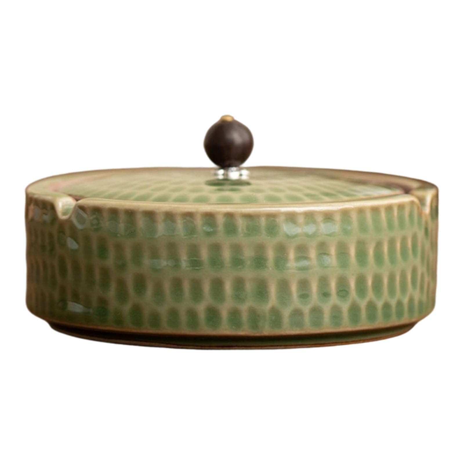 Tsophreniq Green Bambo Control Ceramic Ashtray Round Hammered Cover Ashes Holder For Home Teahouse Chinese Styles Decoration Home Ashtray
