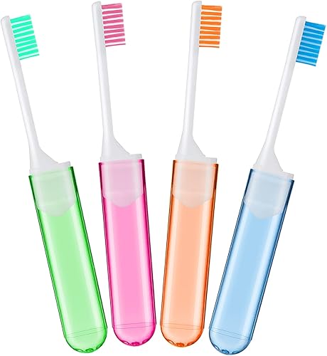 WLLHYF Kit de 4 cepillos de dientes plegables a granel, cepillo de dientes de viaje, portátil, suave y cómodo, cerdas que protegen las encías,