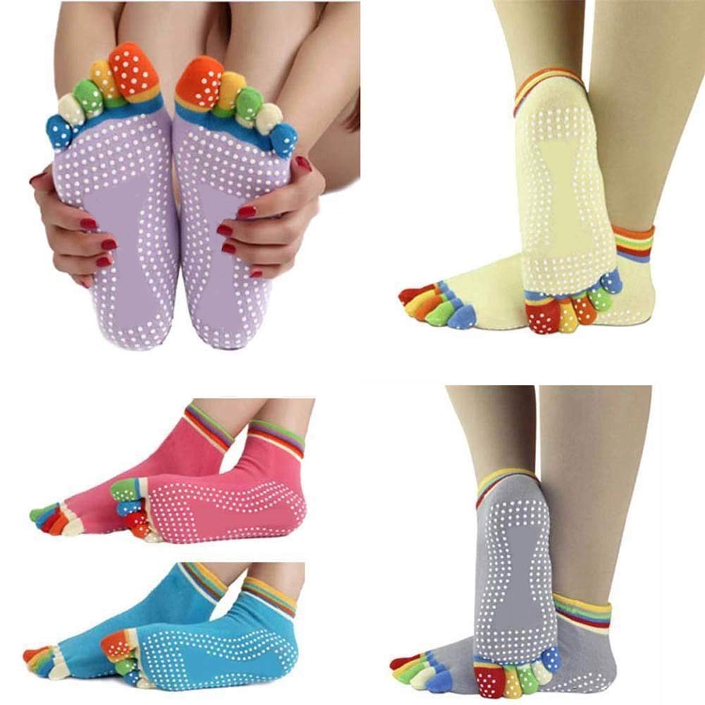 LimbjalWomens Colorful Yoga Gym Non-Slip Socks, Home, Kitchen Use Massage Toe Socks Full Grip Sports Exercise