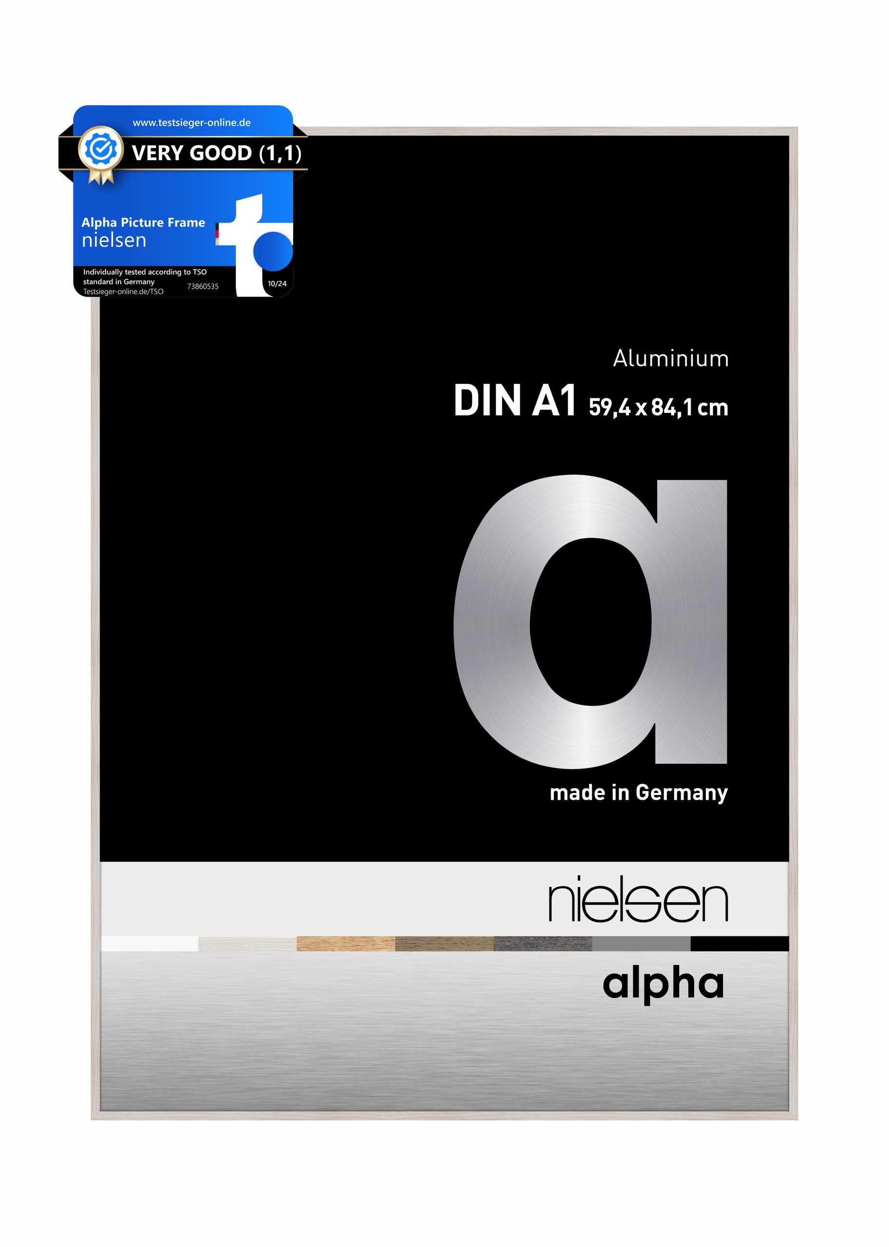 nielsen Alpha Aluminium Picture Frame Oak White A1, 59.4x84.1cm with Float Glass and Push and Turn Clips