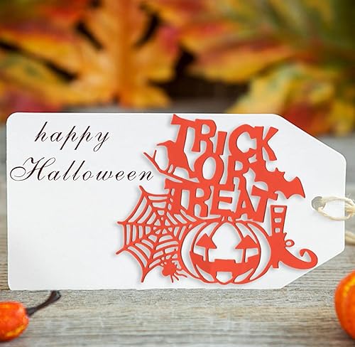 Miniatura 5 de Juego de troqueles de corte de Halloween, diseño de calabaza, truco o trato, tela de araña, murciélago, plantilla de plantillas de metal troqueladas