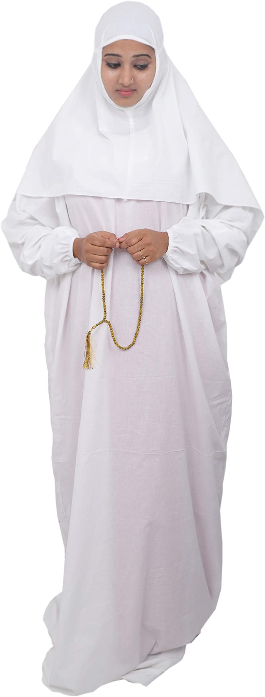 Barakath Women's Prayer Dress Abaya Ihram Set for Hajj Umrah(100% Cotton) White