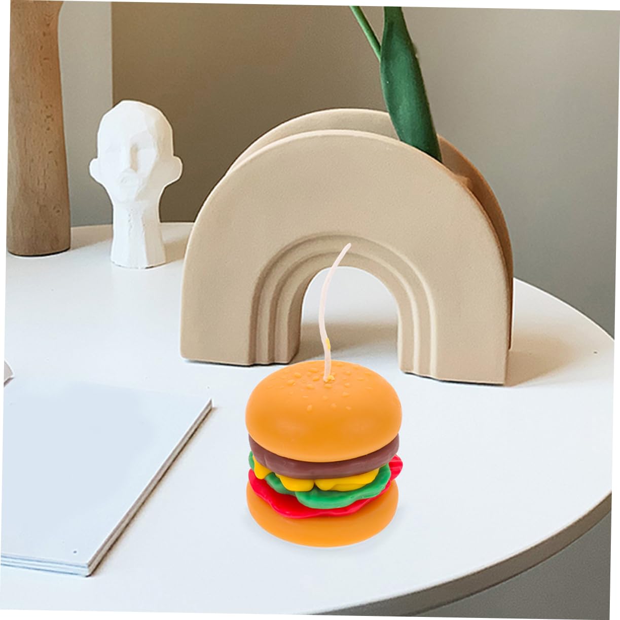 Vela de Hamburguesa Aromática Decorativa, 2 Piezas de Cera Naranja | Estilo Rústico Farmhouse Artístico, para Mesa Fotográfica y Ambiente Festivo