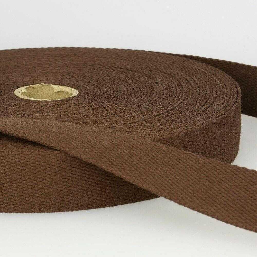 25mm Cotton Webbing 2mm Strap 231D, 056 Dark Brown, 1 Metre