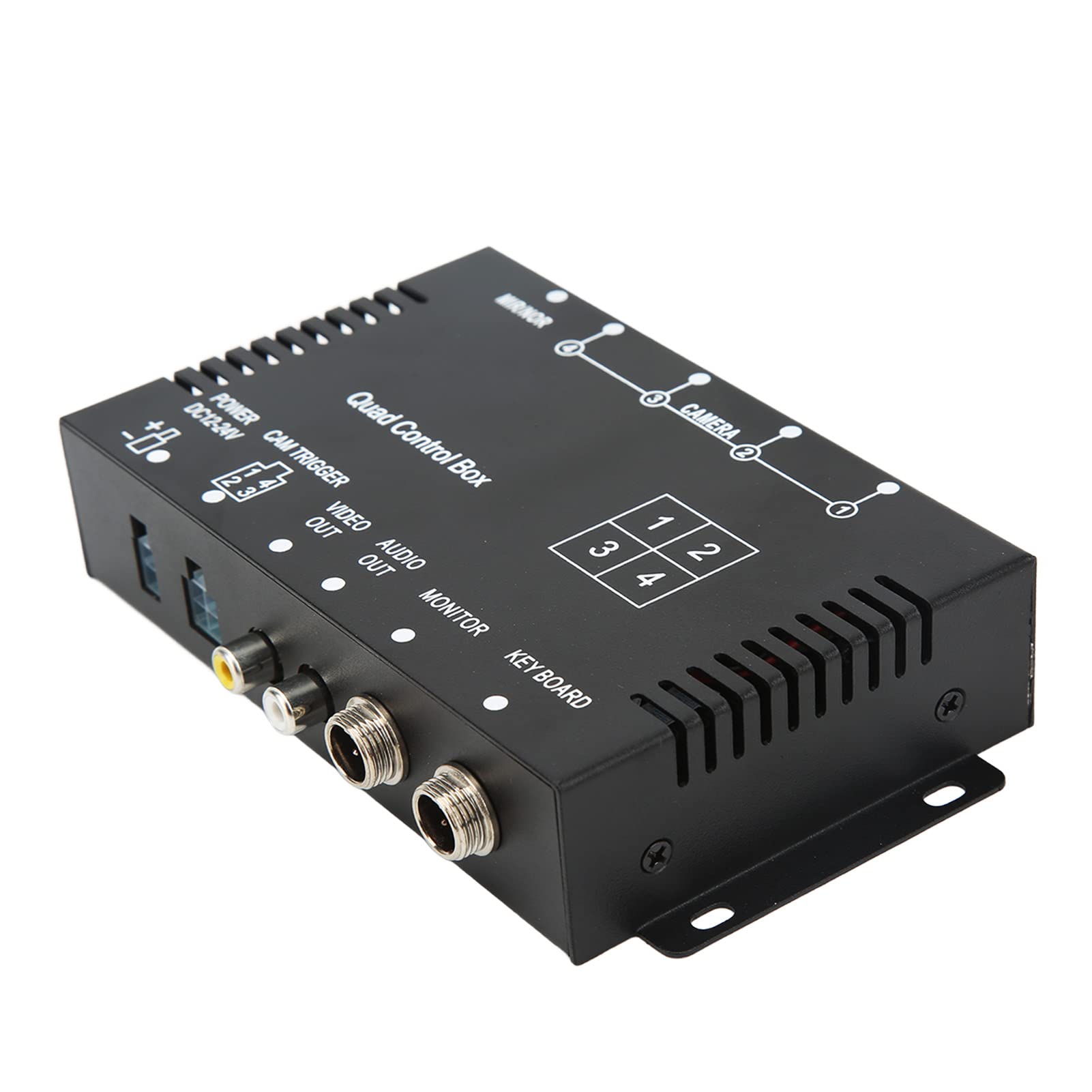 Keenso Splitter Video a 4, Scatola di Controllo Telecamera per Retromarcia in ABS e Metallo, DC12V 24V PAL 720x576, Commutazione Remota a 4 Ingressi e 2 Uscite per Telecamera di Parcheggio di