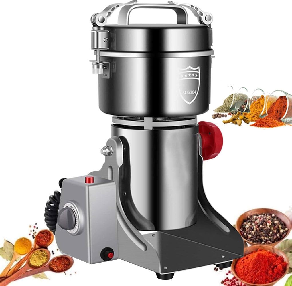Macina Spezie 32000rpm Macinacaffè Multifunzione Macina Spezie per Alimenti Macina Spezie in Acciaio Inox Macchina per Macina Spezie a Secco Macchina per Polvere in Acciaio Inox Uso Domestico,1000g