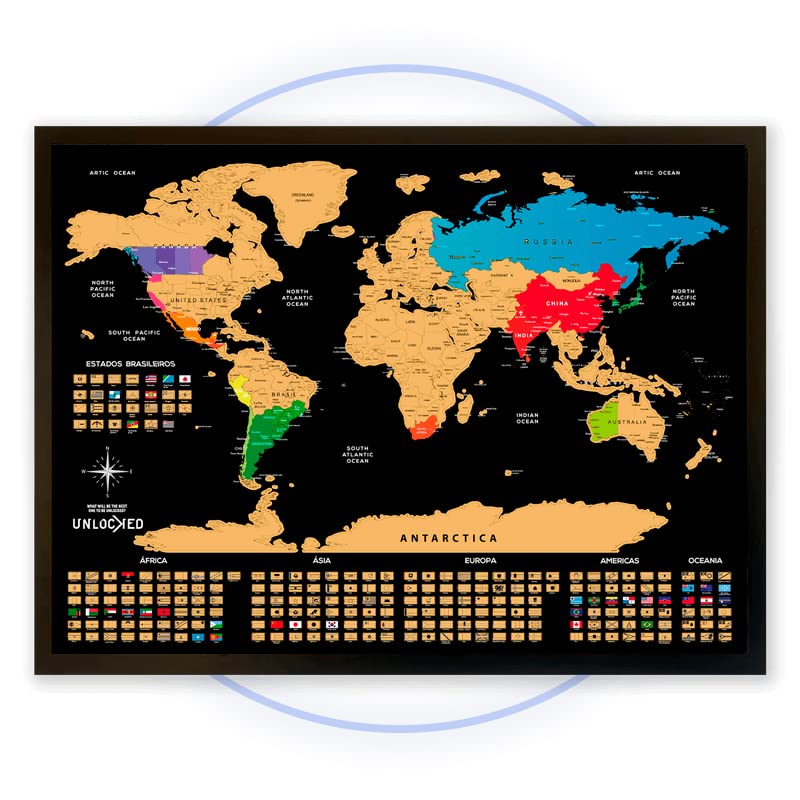 Mapa Mundi de Raspar 82X60 cm | Unlocked | Sem moldura | Scratch off Mundi Map | Mapa Raspadinha