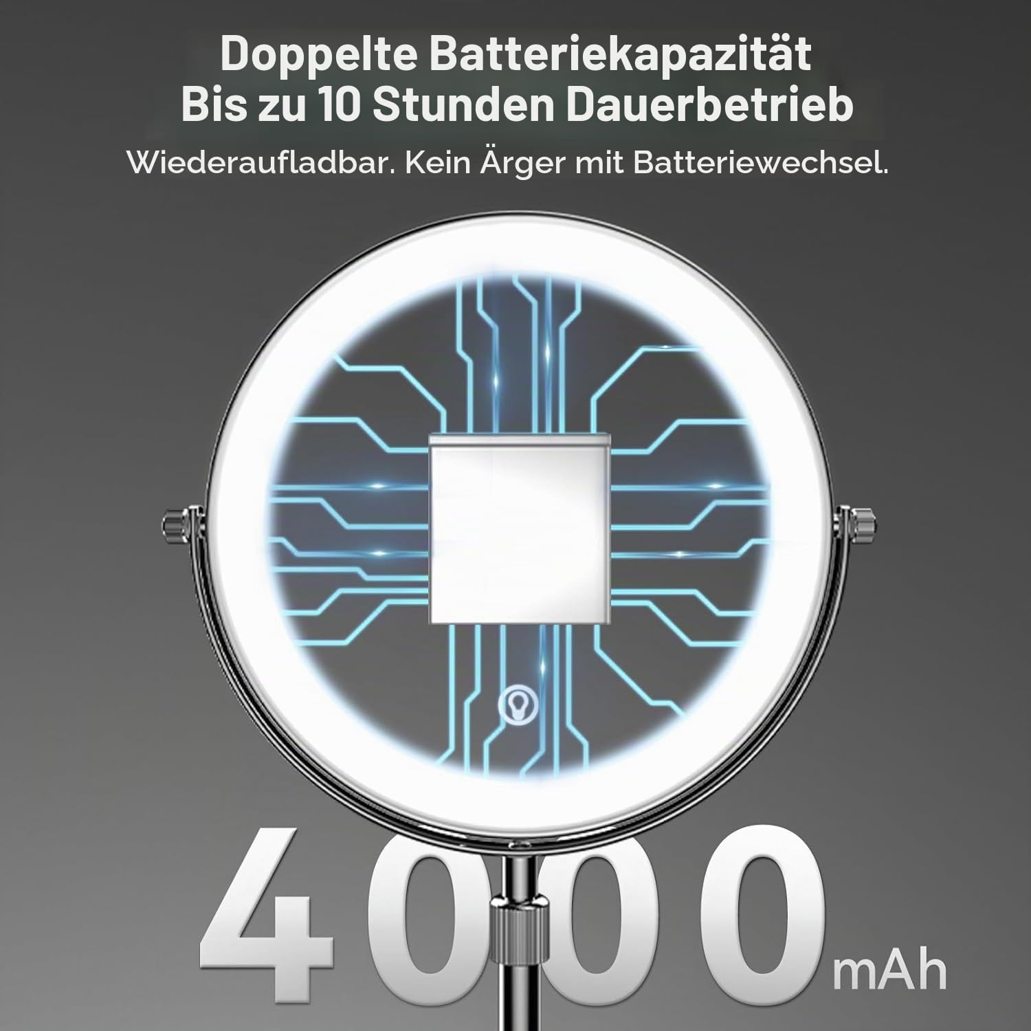 Nicesail Tischspiegel Höhenverstellbar Chrom Schminkspiegel mit Beleuchtung Wiederaufladbar Kosmetikspiegel mit Vergrößerung 7X,Durchmesser 20cm