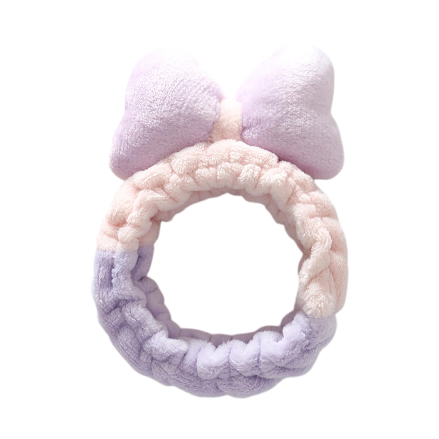 Cute Bow Plush Headband for Women & Girls Soft Elastic Spa & Makeup Hair Band, Face Wash Head Wrap, Stretchable Comfortable Hair Accessory for Daily Use (PurplePink)-image-13