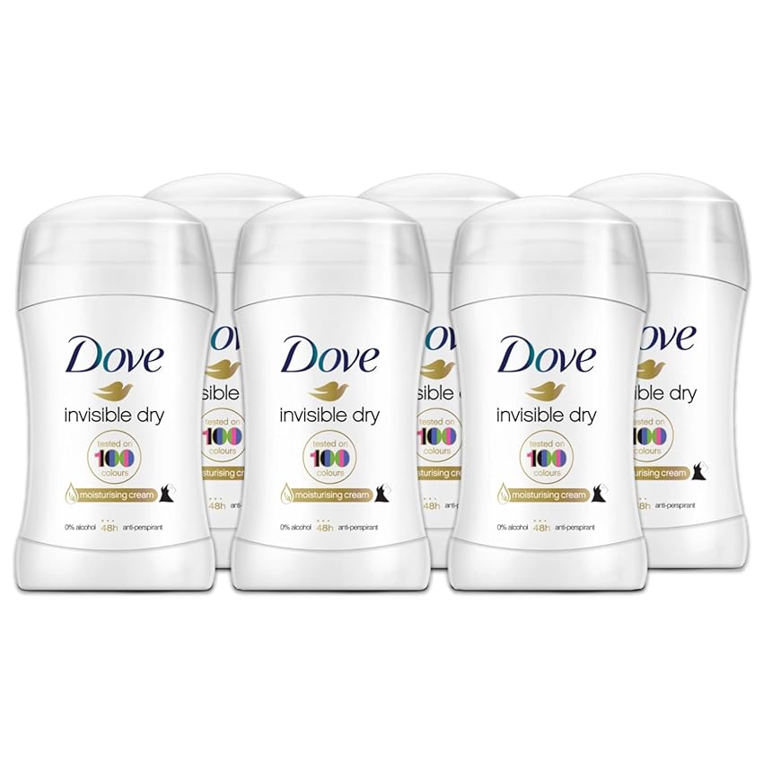 Immagine del prodotto Dove, Deodorante Invisible Dry Stick, Deodorante Antitraspirante in Stick, con 1/4 Crema Idratante, Zero Macchie, Protezione Fino a 48 Ore, con Olio Nutriente, Deodorante Uomo e Donna, 6 Pezzi da 40ml