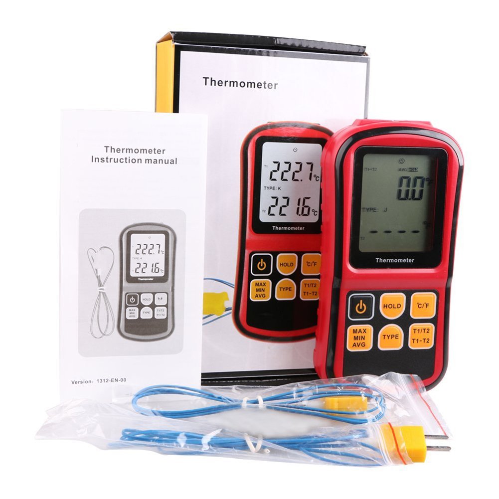 Termometro digitale Dual Channel RGBS con due termocoppie K tipo, retroilluminazione LCD per K/J/T/E/R/S/N, per industria agricoltura meteorologia