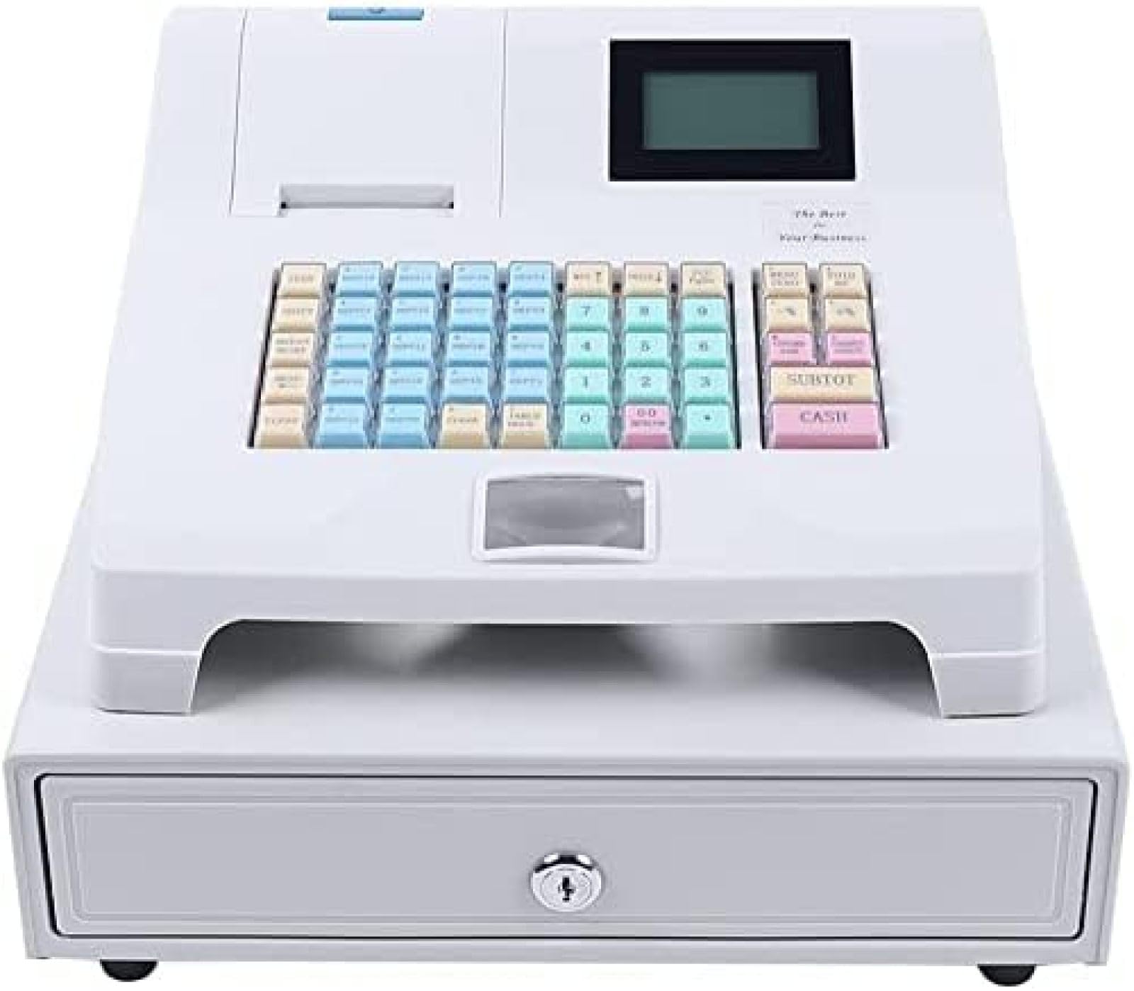 Registratore di Cassa Elettronico, Registratore di Cassa Sistema POS Elettronico con 48 Tasti, con Tastiera Piatta E Stampante Termica Registratore di Cassa Multifunzione con Cassa da 4 Banconote
