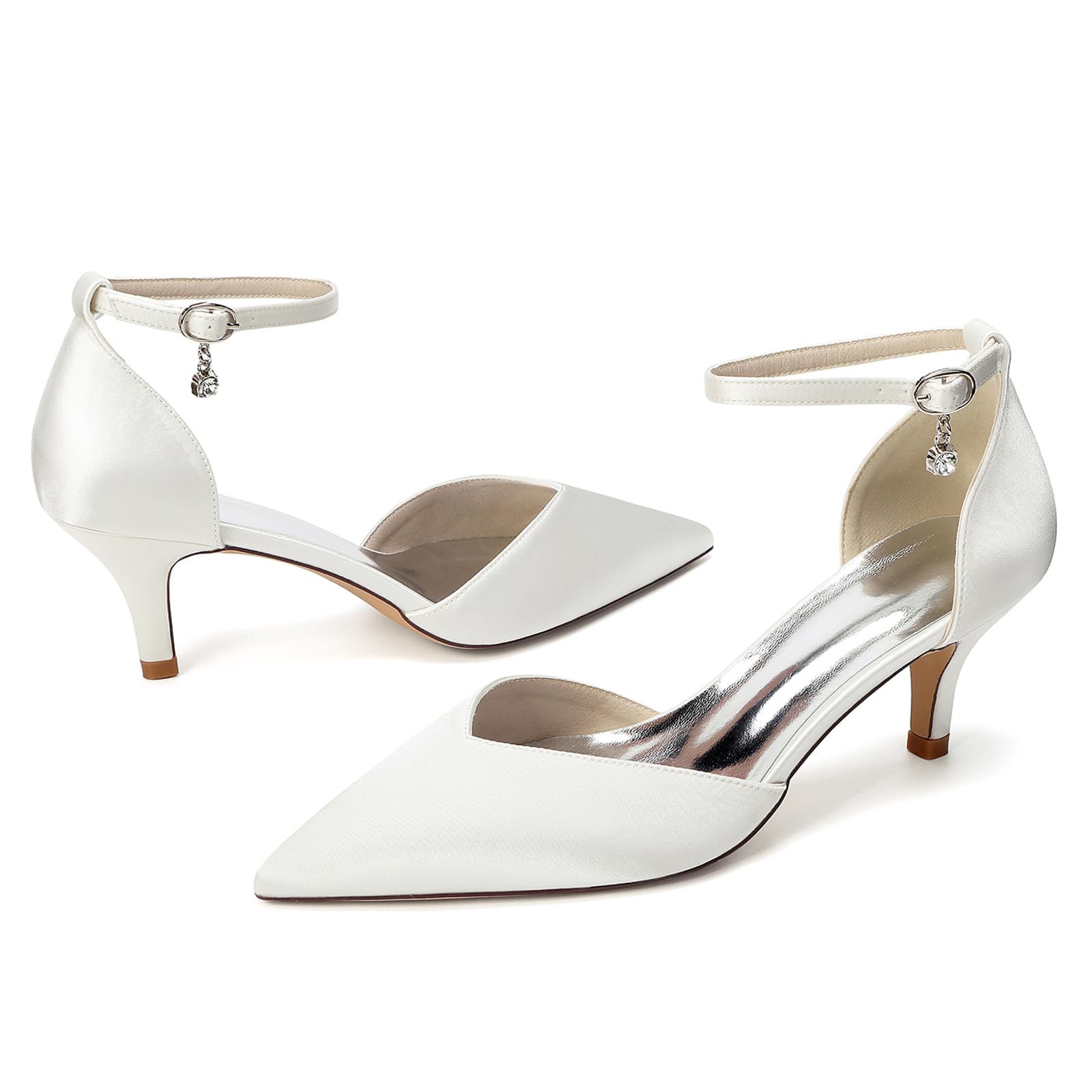 Décolleté Eleganti Donna Raso Punta Chiusa Tacco Basso 6cm Scarpe Cinturino Caviglia Strass per Matrimonio Festa Sera