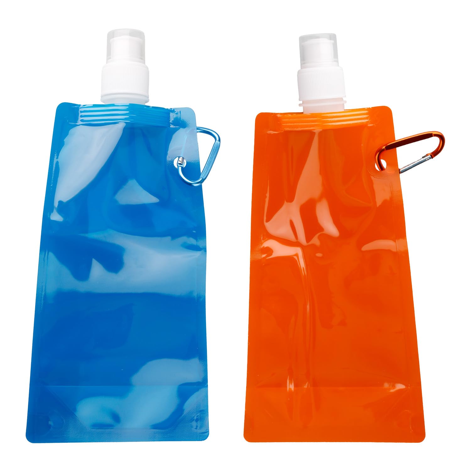 Hopzab Blue,Orange 2Pcs Collapsible Water Bottle, Reusable Foldable Water Bottles With Clip, 480Ml For Outdoor Sports, Hiking, Biking, Travel(Blue, Orange)