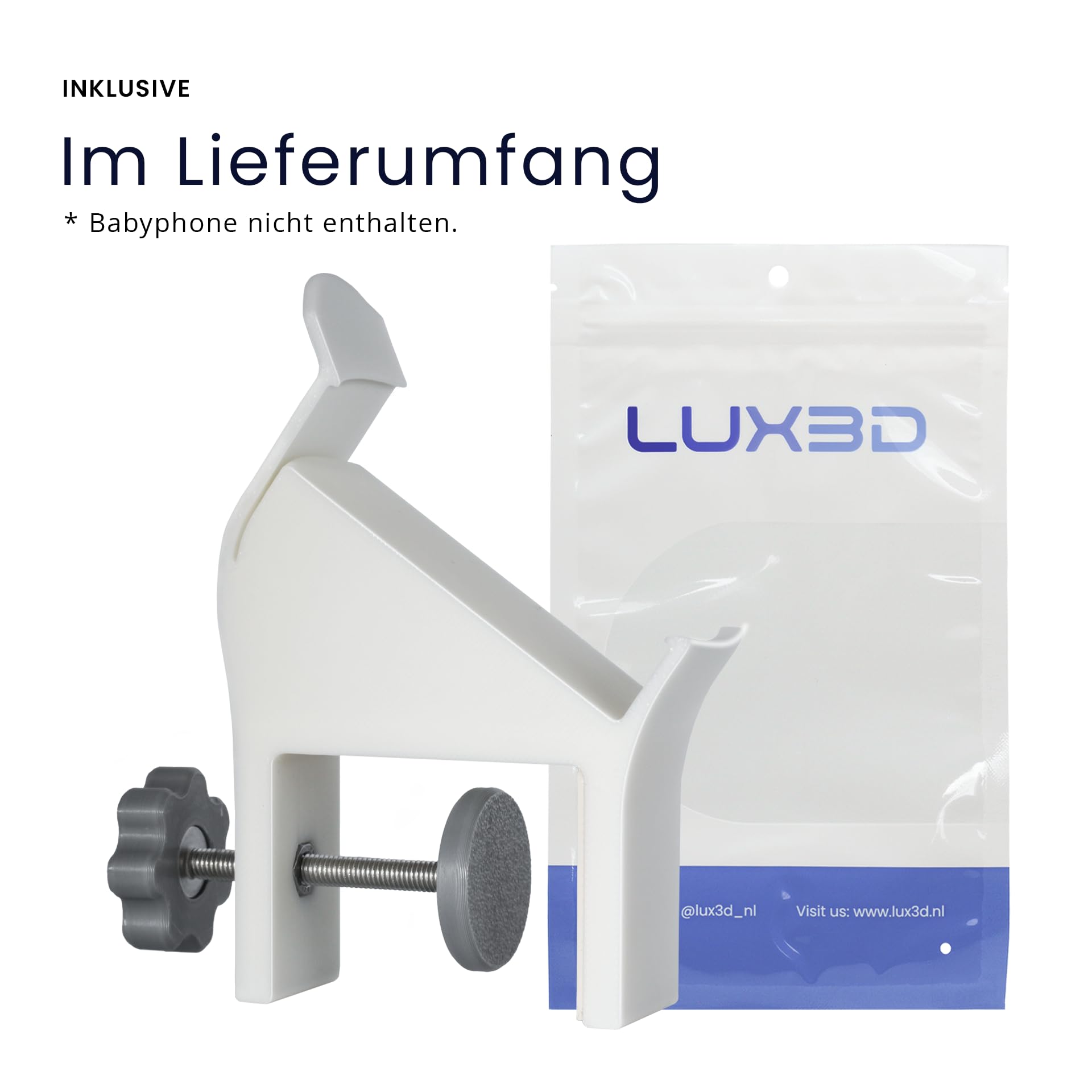 Babyphonehalterung für Philips Avent Connected SCD923, Klemmbefestigung | Babyphone Halterung, Für Bettumrandung von 10 bis 42 mm, - u.a. für Ikea Sniglar
