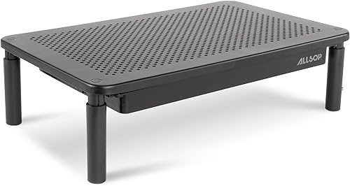 Allsop Metal Art Soporte de tres niveles, para monitores de 27", 14.5" X 9.25" X 4.13" a 5.75", negro, soporta 30 libras