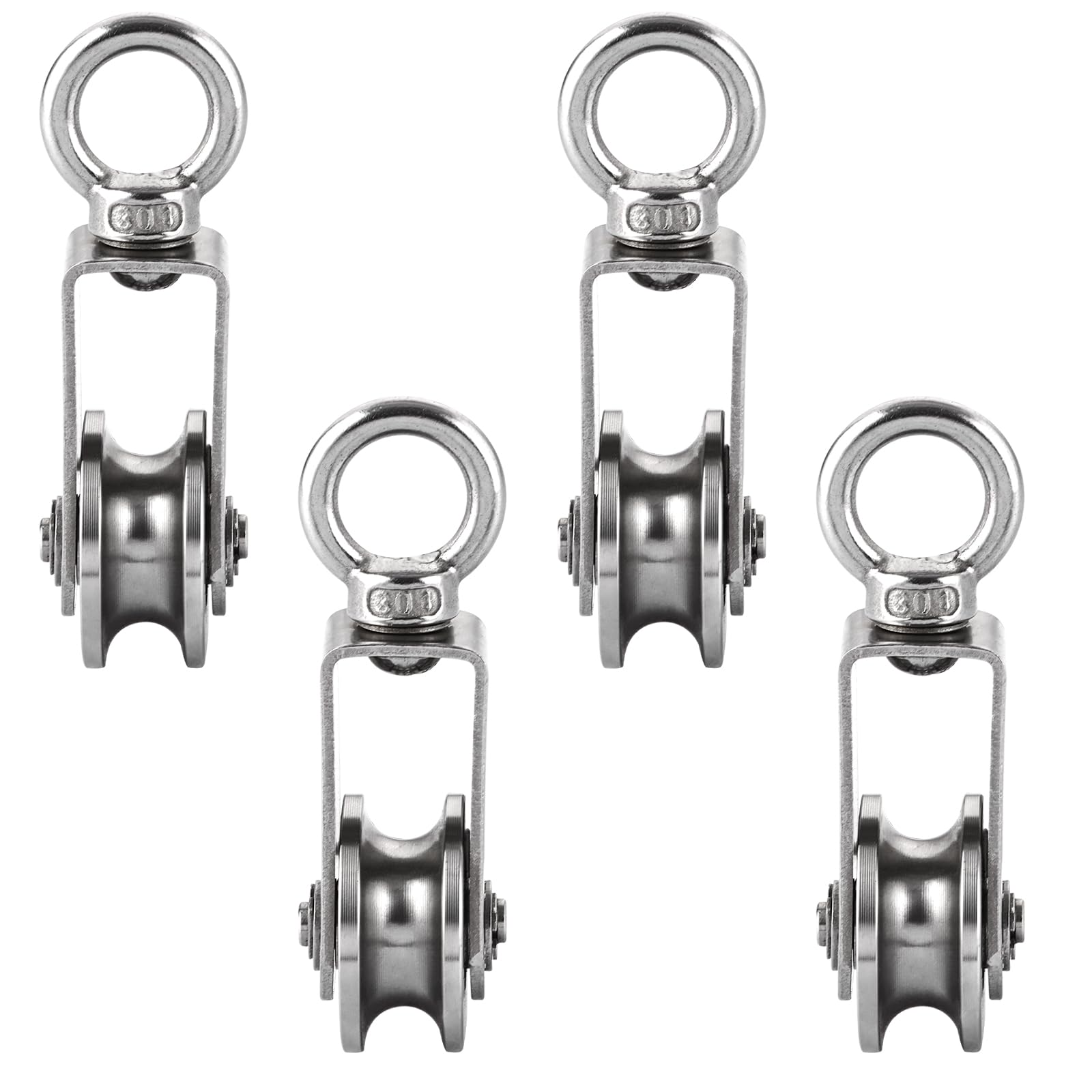 STARVAST Lot de 4 poulies avec 2 roulements à billes - En acier inoxydable - 48 mm - Type V - Pour cordes de 12 mm