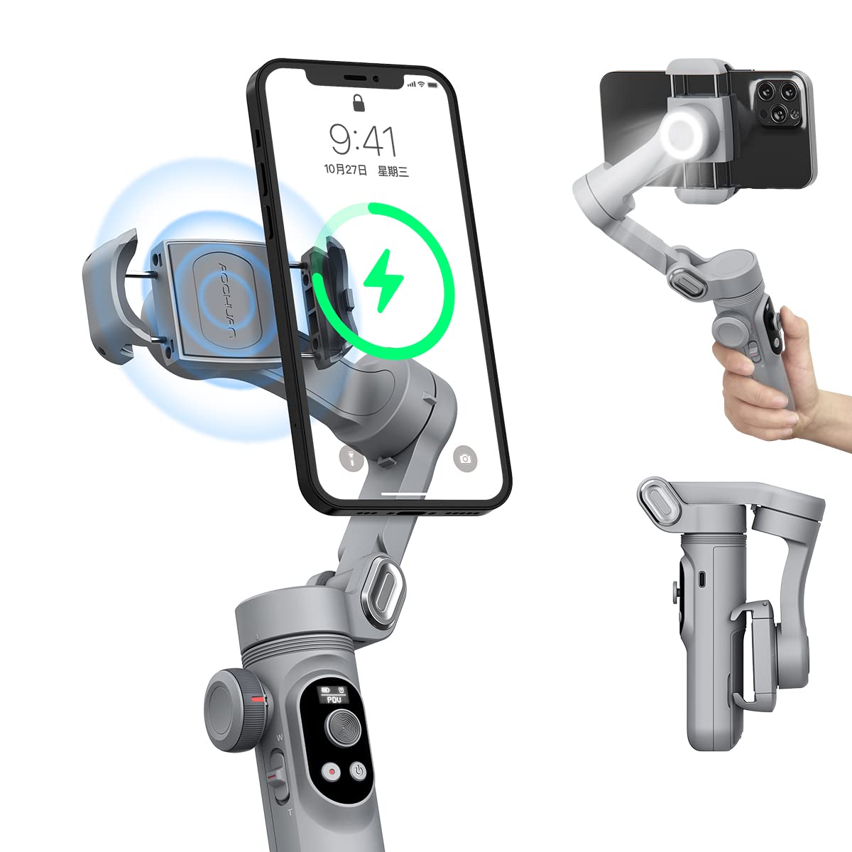 Professional Gimbal Stabilizer for Smartphone w/Wireless Charging OLED Display LED Light Focus Wheel