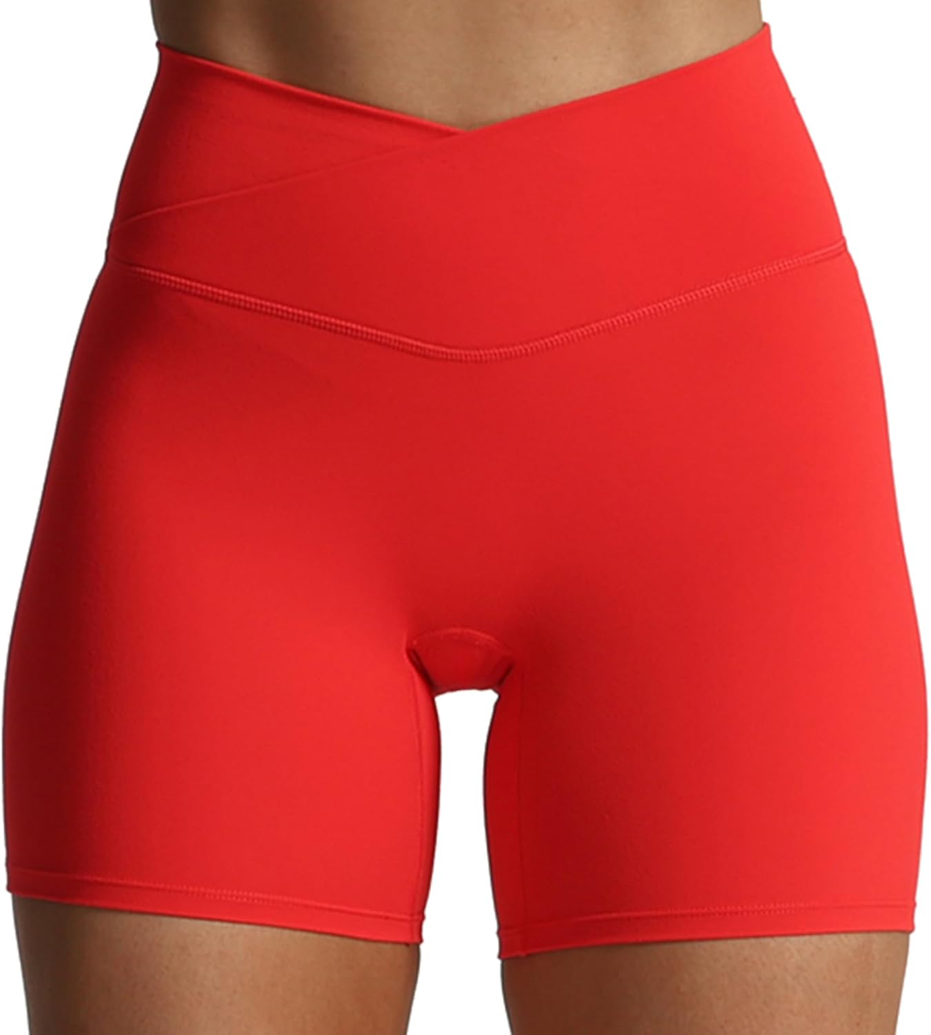 Aoxjox Trinity Workout Biker Shorts for Women Cross-Waist Crossover High Waisted Tummy Control Athletic Running Yoga Short 6"