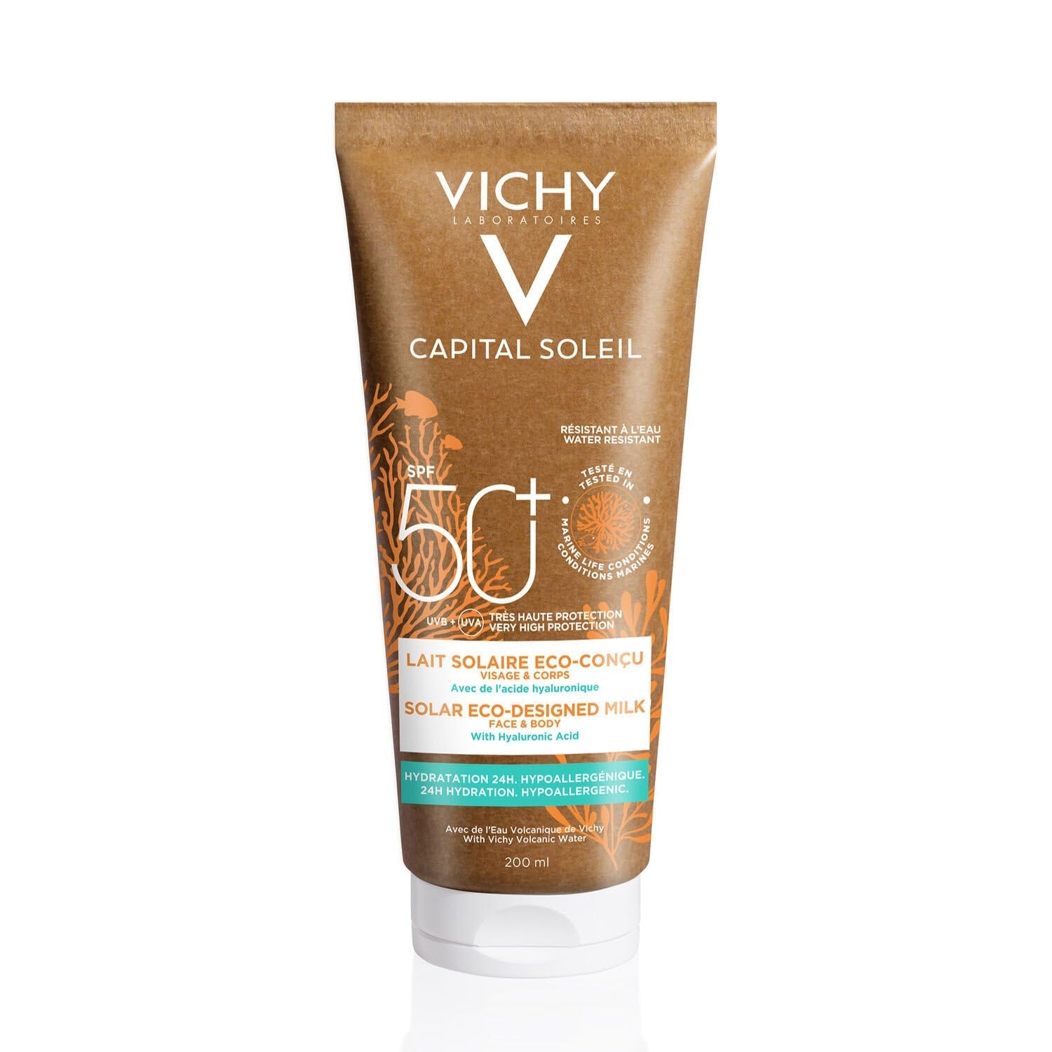 Protégez votre peau sensible tout en respectant les océans avec VICHY LABORATOIRES Lait Corps SPF 50+ éco-conçu, 200mL - Lot de 2