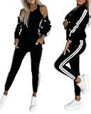 Women's Three Piece Outfits Striped Tape Patch Tank Tops Bomber Jacket with Sporty Pants Tracksuit Lounge Sets