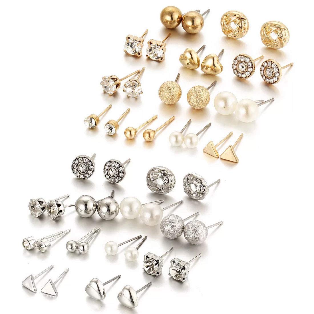 Shining Diva Fashion Latest Stylish Combo Design 24 Pairs Metal Earrings for Women and Girls (Jcmb291), Gold Silver, 1