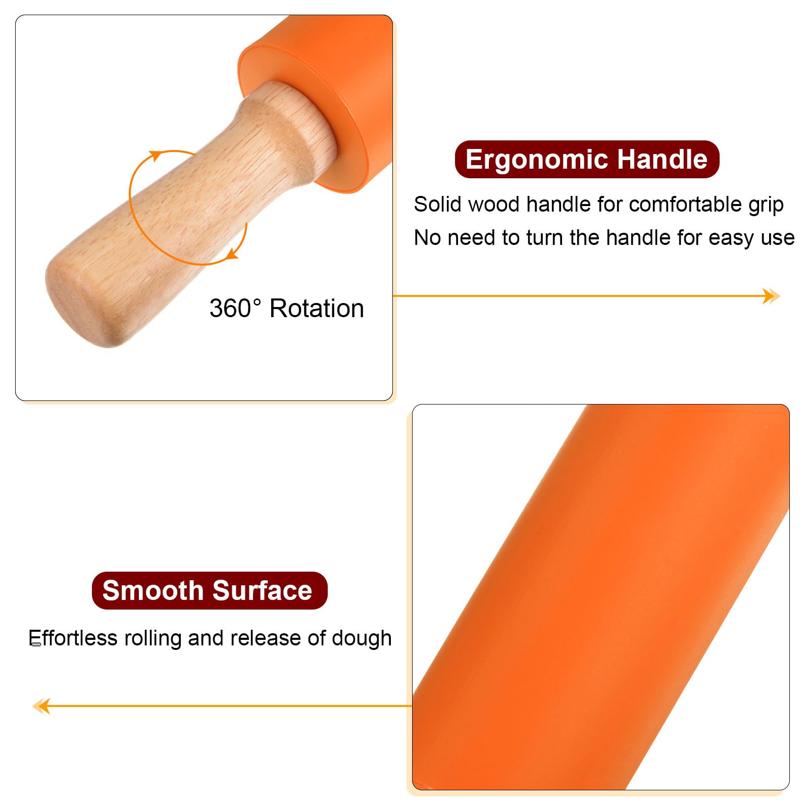 Mattarello girevole in silicone con manici in legno