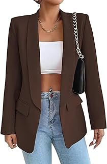 GeRRiT Women's Suit Sporty Elegant with Pockets Lapels Suit Jacket Open Front Cardigan Plain Slim Business Long Sleeve Office Jacket Chic Blazer for Wedding