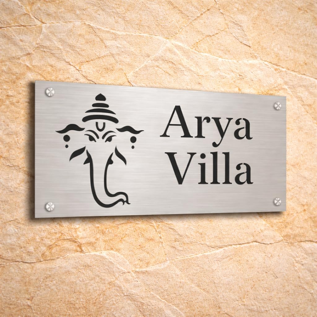 Custom Golden Acrylic Name Plate with Ganesha | Personalized House Nameplate with Name & Flat Number | Premium Door Wall Name Sign for Home Entrance 6 x 12 inch (Golden Mirror & Black) — Amazon image 10