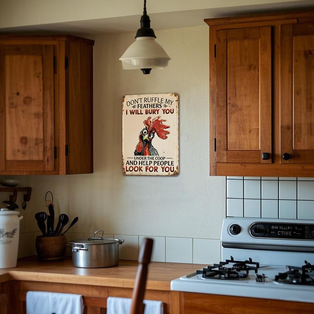 Funny Chicken Sign Don't Ruffle My Feathers, Gift for Chicken Lovers, Farmhouse Wall Decor for Home Coop Garden 8 x 12 Inch (287) - Image 6