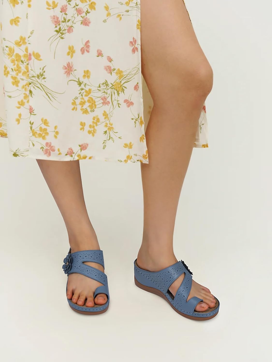 SHIBEVER Wedge Sandals for Women Dressy: Comfortable Sandals for Women - Summer Casual Walking Slip On Wedges Light Blue Size 6 - Image 3