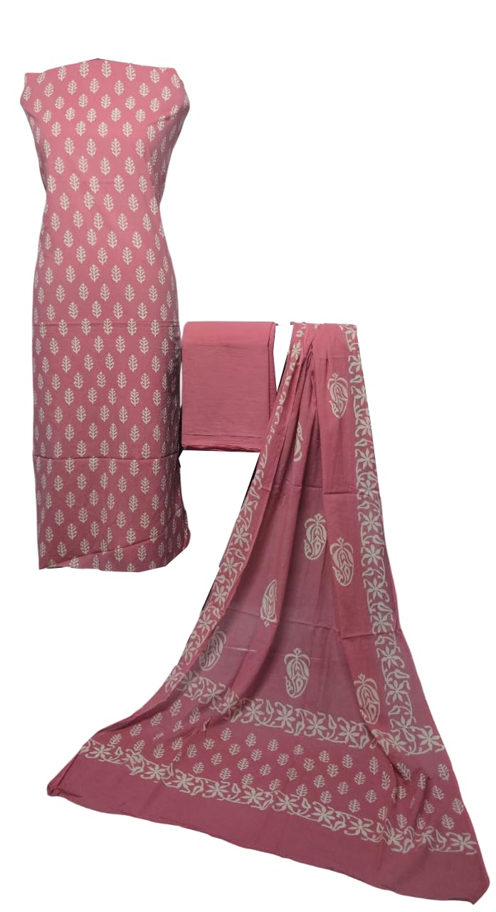 Karigarcraft Pure Cotton Dyed, Printed Suit Fabric | Dress Fabrics Set for Salwar Kameez, Kurti, and Ethnic Wear | Soft & Comfortable Material for Tailoring | Elegant rustic peach pink-image-6