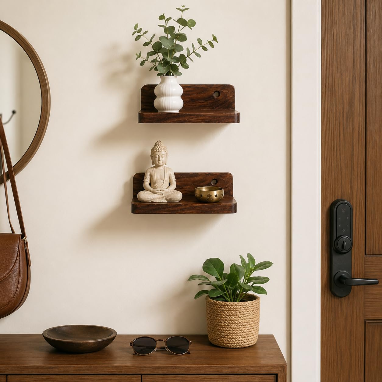 Wooden Wall Mounted Floating Minimalist All Shelves for Living Room Bed Room Office Room Wall Hanging Wall Shelf for Industrial & Contamprorey Home Utitly Wall Shelf. Pack of 2 (Brown)-image-7
