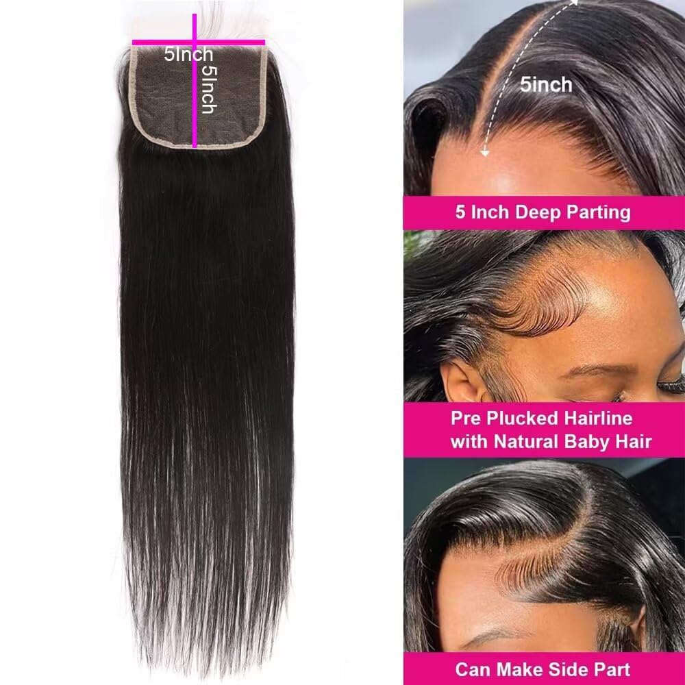 PERISMODA 5x5 HD Lace Closure Only Pre Plucked Natural Hairline Straight Wave Human Hair Invisible Lace Closure Bleached Knots 18 Inch - Image 4