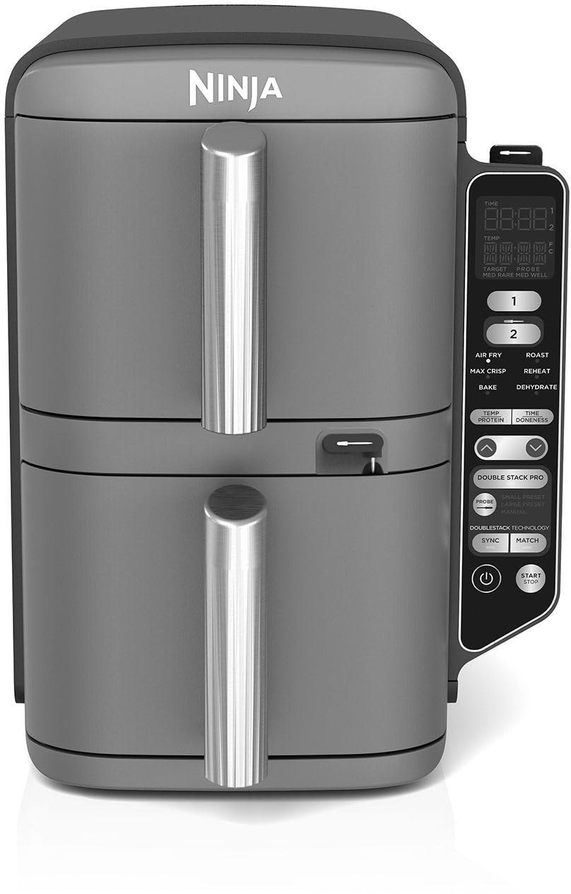 Ninja Double Stack XL Air Fryer, Friteuse verticale sans huile, 2 tiroirs, capacité 9,​5 L, 6 fonctions, 8 portions, avec thermosonde SmartCook, SL451EU