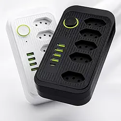 Extensão Elétrica Tomada Régua de Energia Filtro de Linha 5 Tomadas 4 Interfaces Tipo-C Cabo de 2 Metros 110-220V Bivolt Potência de 2500W