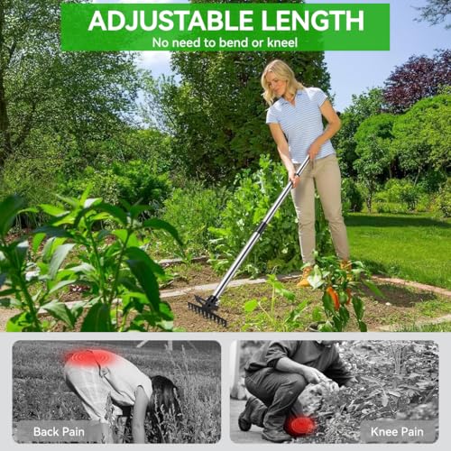 Image of HASTHIP 2-in-1 Weeder Tool 150cm Telescopic Rake Hoe for Garden Care