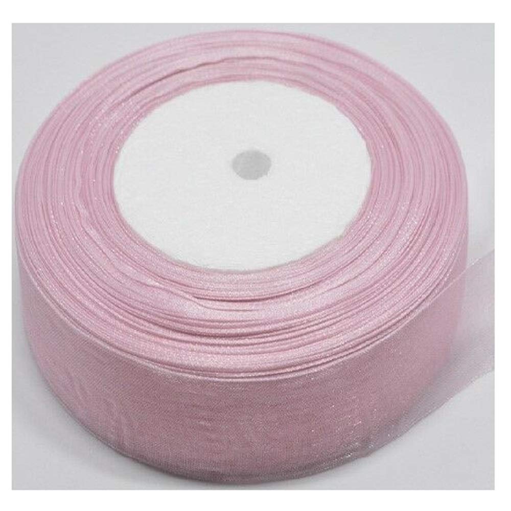 polybagstores 7mm x 25 Yards ROSE PINK - Woven Edge Organza Ribbon - 30 Colours to Choose From