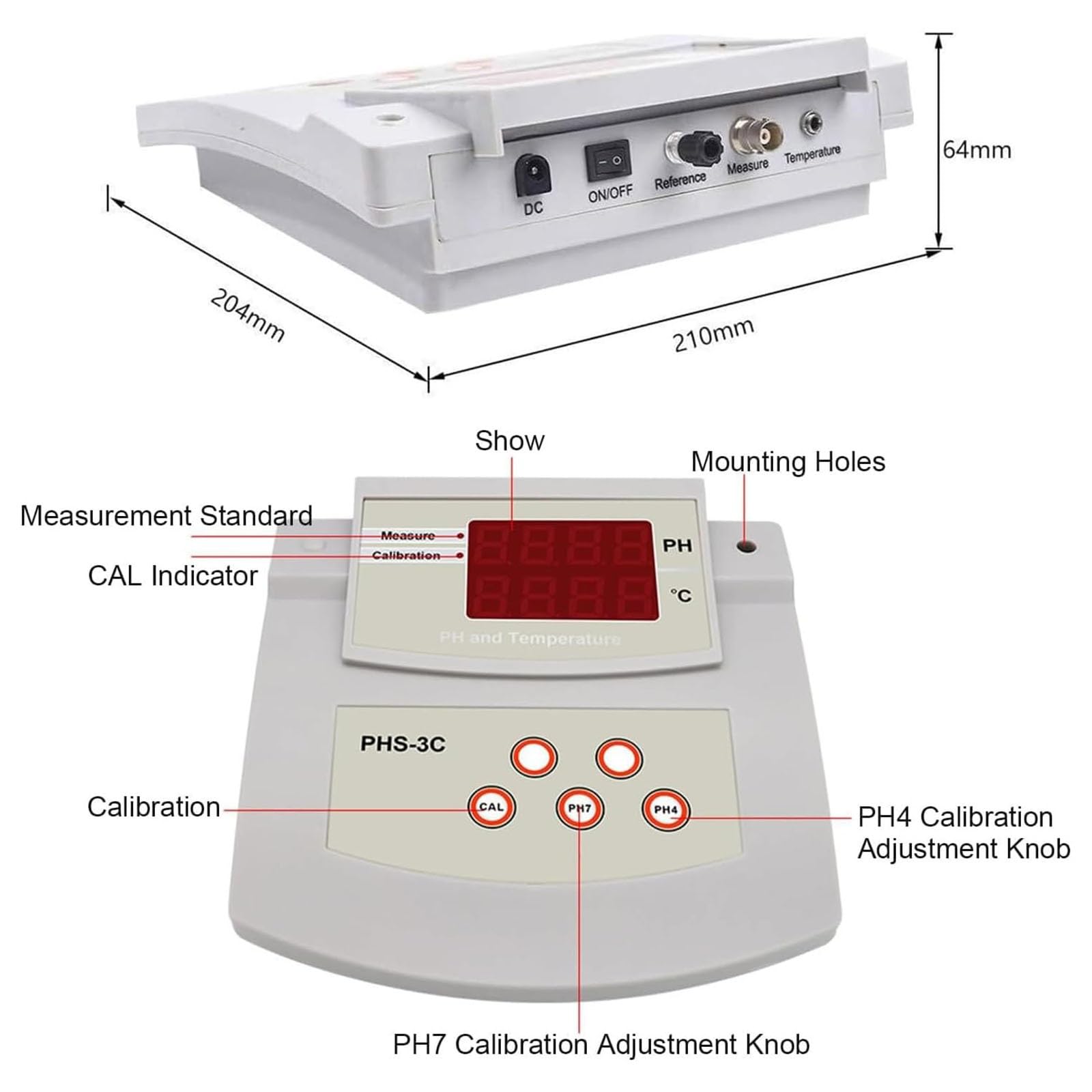 Misuratore di pH da laboratorio da tavolo, misuratore di pH da tavolo con calibrazione automatica dell'acidità, misuratore di acidità da tavolo con calibrazione automatica, precisione di pH ±0,01, cal