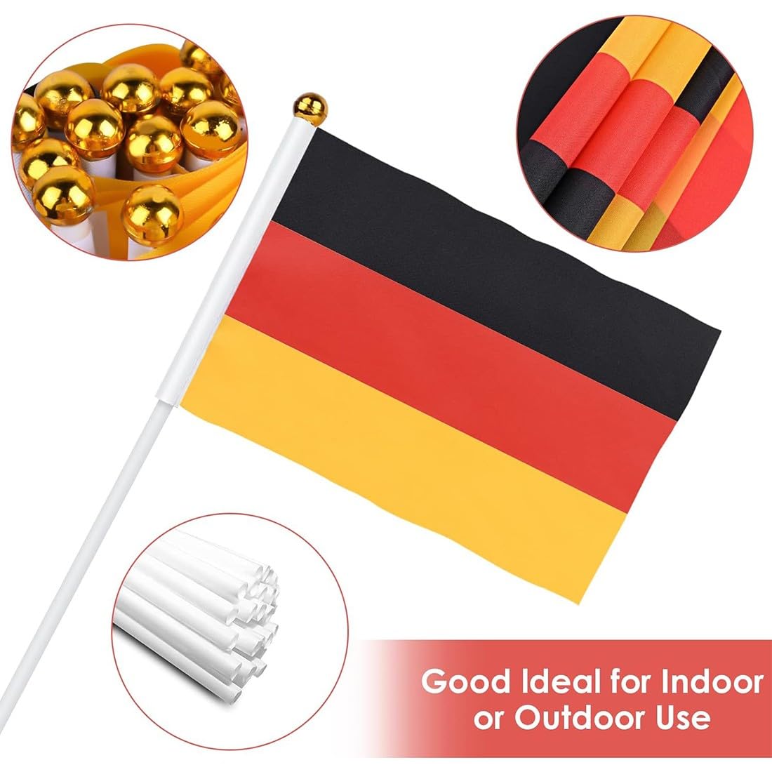 QQSD Bandiera Della Germania 21x14 Cm - Set 12 Bandierine Con Asta In Legno E Punta A Lancia Per Feste E Decorazioni - 4