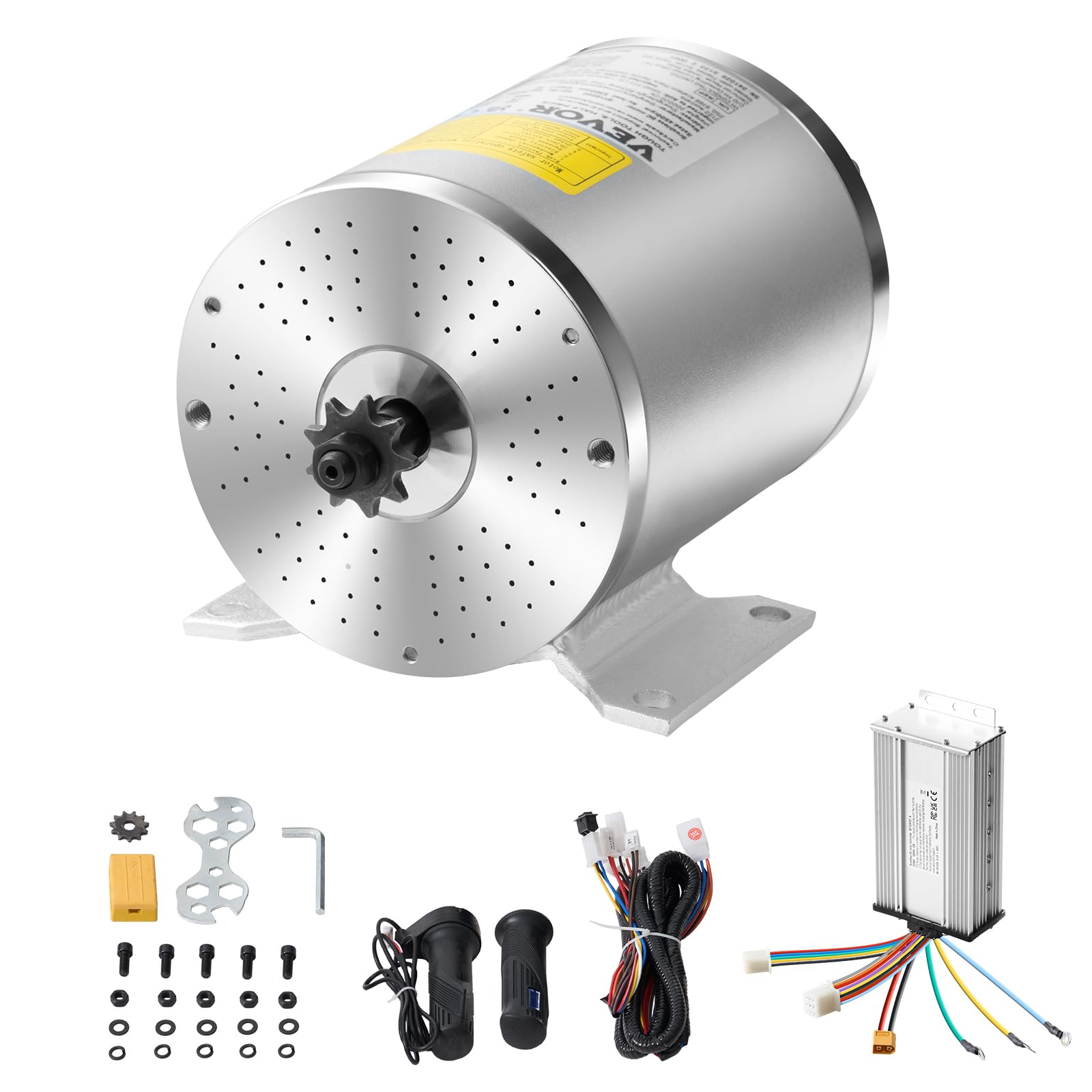 VEVOR Kit Motore Elettrico CC Senza Spazzole 1800 W Motore Elettrico 48 V a 4500 Giri/​min con Regolatore di Velocità Aggiornato, kit Impugnatura Acceleratore per Go Kart, Bici Elettrica, Moto, Scooter