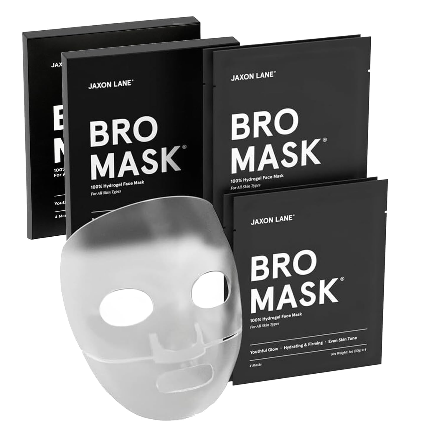 JAXON LANE BRO MASK: Korean Face Mask for Men | 2 Pc. Hydrating Anti Aging Sheet Masks Contains Vitamin C, Vitamin E, Hyaluronic Acid, Hydrolyzed Collagen for Face Care & Acne Treatment (4 Pack)