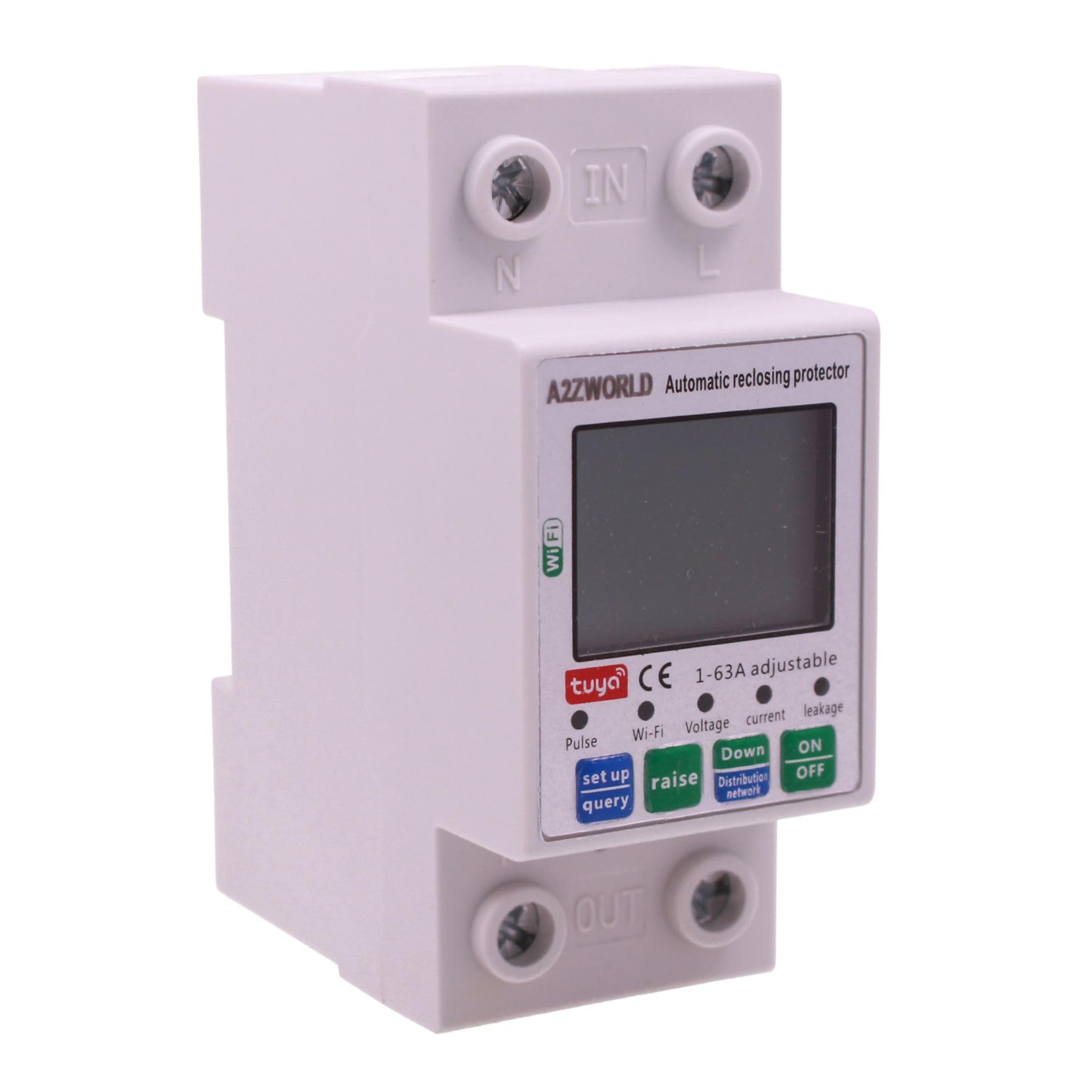 Relè di Protezione Tensione e Corrente WiFi, 220V 63A con Riarmo Automatico, Misuratore Energia kWh, Sovratensione Sottotensione Sovracorrente e Dispersione, App Smart Life Tuya, Guida DIN 2 Moduli