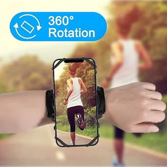 VUP Wristband Phone Holder for Running, 360 Rotatable Forearm Sports Armband for iPhone 17/16/15/14/13/Pro Max/Pro/Mini/12/11/SE 2020/Xs/XR/X/8/7/Plus, Fits All 4-6.7 Inch Smartphones (Black-Small)