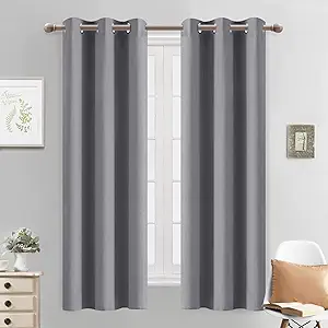 Yakamok Room Darkening Grommet Window Drapes Thermal Insulated Light Blocking Blackout Curtains for Bedroom(38Wx63L,Grey,2 Panels)
