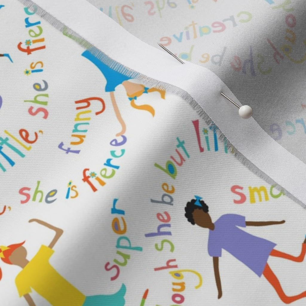 Spoonflower Fabric - Little Girls Women Girl Power Funny Strong Printed on Organic Cotton Sateen Fabric by The Yard - Sewing Quilting Apparel Home Decor